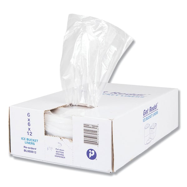 Inteplast Group Ice Bucket Liner Bags, 3 qt, 0.5 mil, 6" x 12", Clear